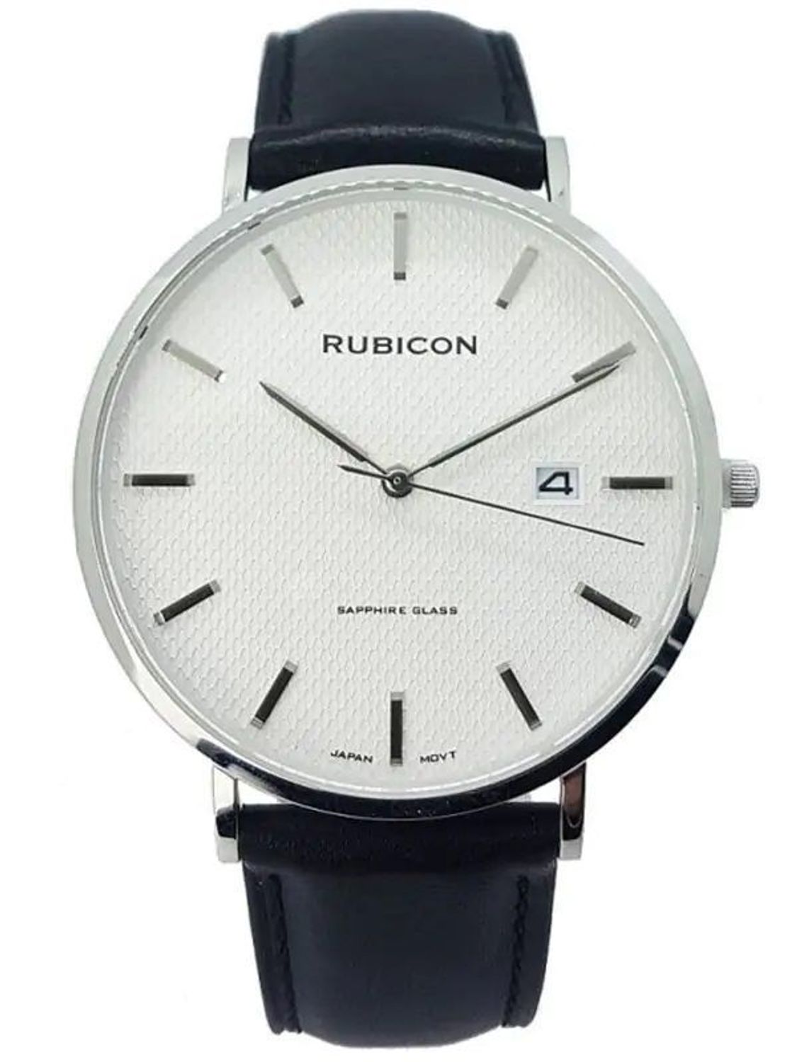 Zegarek męski Rubicon na pasku z szafirowym szkłem RNCE49.  Zegarek męski na bransolecie. Zegarek męski Rubicon z indeksami. Zegarek męski biżuteryjny Rubicon. Elegancki zegarek na pasku na prezent..jpg